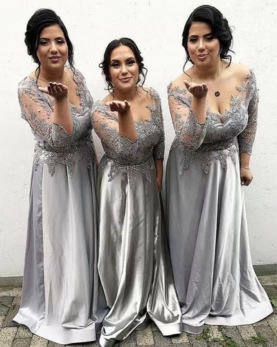 Gray Bridesmaid Dresses with Sleeves BD8