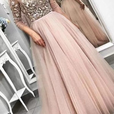 Peach prom dresses with sleeves lace - Thumbnail 3
