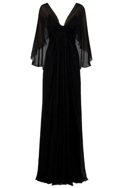 A Line Black V Neck Long Chiffon Prom Dress