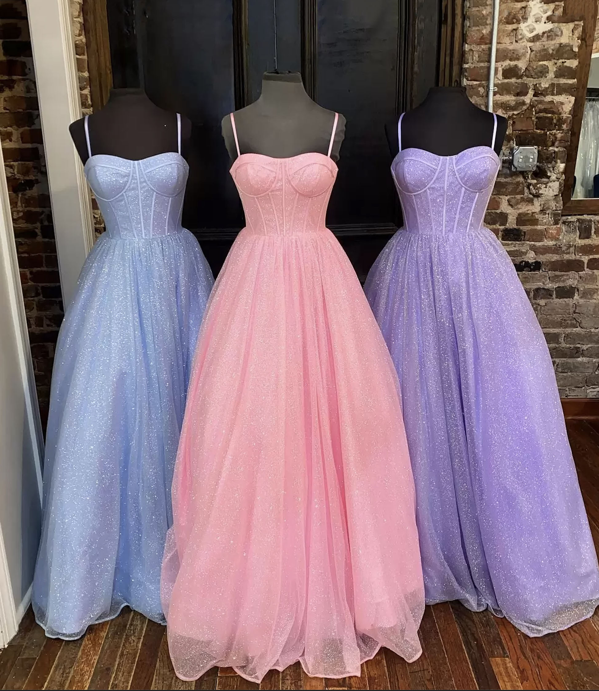 Cute tulle sequins long prom dress A-line evening dress