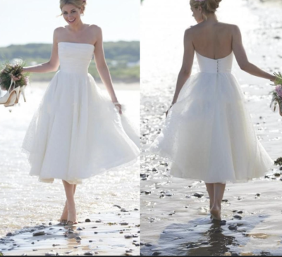 Strapless Tea Length Wedding Dresses Bridal Gown WD78