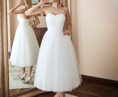 Tea Length Wedding Dresses Bridal Gown Spaghetti Straps