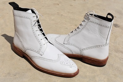 Luxury Men's Hand Made White Wingtip Ankle High Leather Lace Up Formal Boot