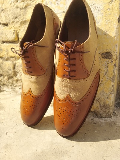 Top Trending Two Tone Oxfords Shoes, Leather Suede Lace Up Office Wear Shoes