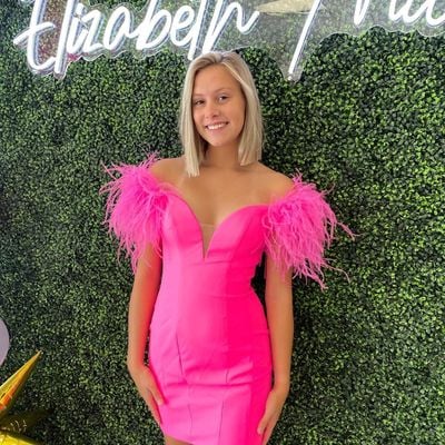 Sweet bodycon hot pink feather short homecoming dresses  - Thumbnail 1