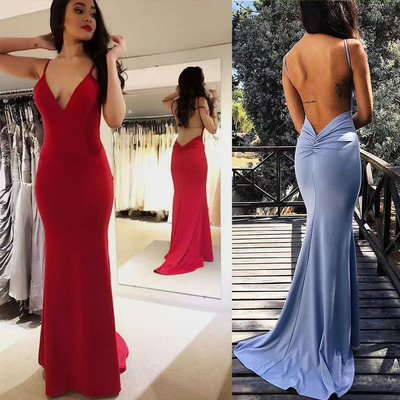 Backless Prom Dresses Mermaid Spaghetti Straps