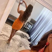 Cute Bodycon Orange Lace Short Homecoming Dresses - Thumbnail 1