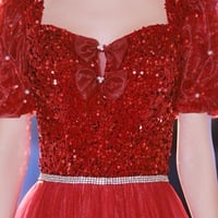Red tulle sequins short prom dress homecoming dress - Thumbnail 1