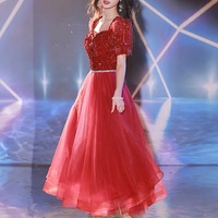 Red tulle sequins short prom dress homecoming dress - Thumbnail 2