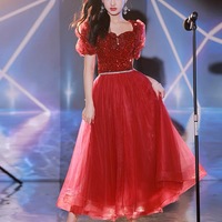 Red tulle sequins short prom dress homecoming dress - Thumbnail 3
