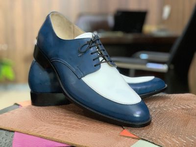 Men's Two Tone Handmade Lace Up Derby Leather Shoes, Apron Toe Dress Leather Shoes