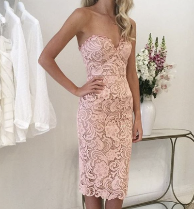 Coral Lace Bridesmaid Dresses Tea Length