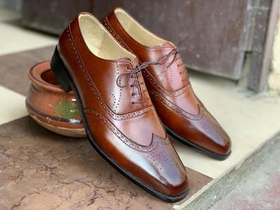 Oxford Handmade Wing Tip Brogue Leather Lace Up Men's Shoes