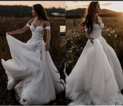 Off Shoulder Wedding Dresses Bridal Gown with Appliques Beads