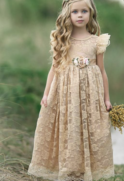 Lace Flower Girl Dresses with Handmade Flowers