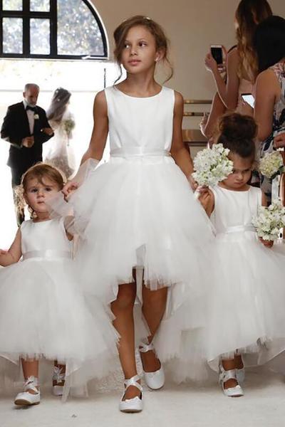 Cute Asymmetrical Jewel Neck Flower Girl Dress