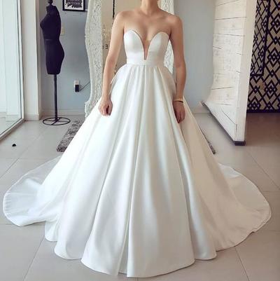 Mermaid sweetheart neck satin long prom dress ivory wedding dress