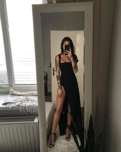 A Line Straps Long Split Prom Dresses