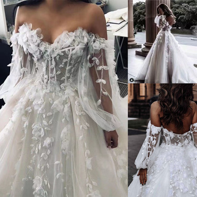 Off Shoulder Wedding Dresses Bridal Gown with 3D Flowers