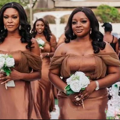 Plus Size Off Shoulder Bridesmaid Dresses Dark Burnt Orange