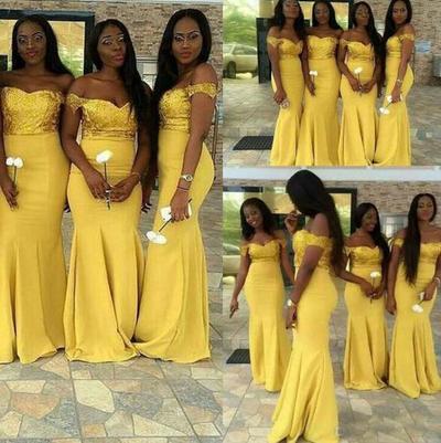 Off the Shoulder Yellow Bridesmaid Dresses with Sequin