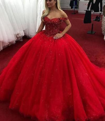 Off the Shoulder Red Prom Dresses with Appliques