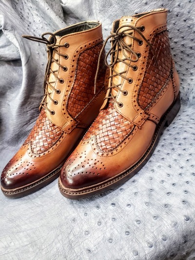 Handmade Stylish Wingtip Custom Ankle High Lace Up Fastening Dress Boot