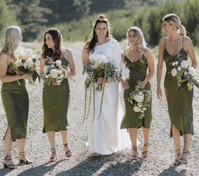 Tea Length Bridesmaid Dresses Spaghetti Straps Silk