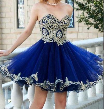 Sweetheart Royal Blue Lace Homecoming Dress,Short Prom Dresses,94