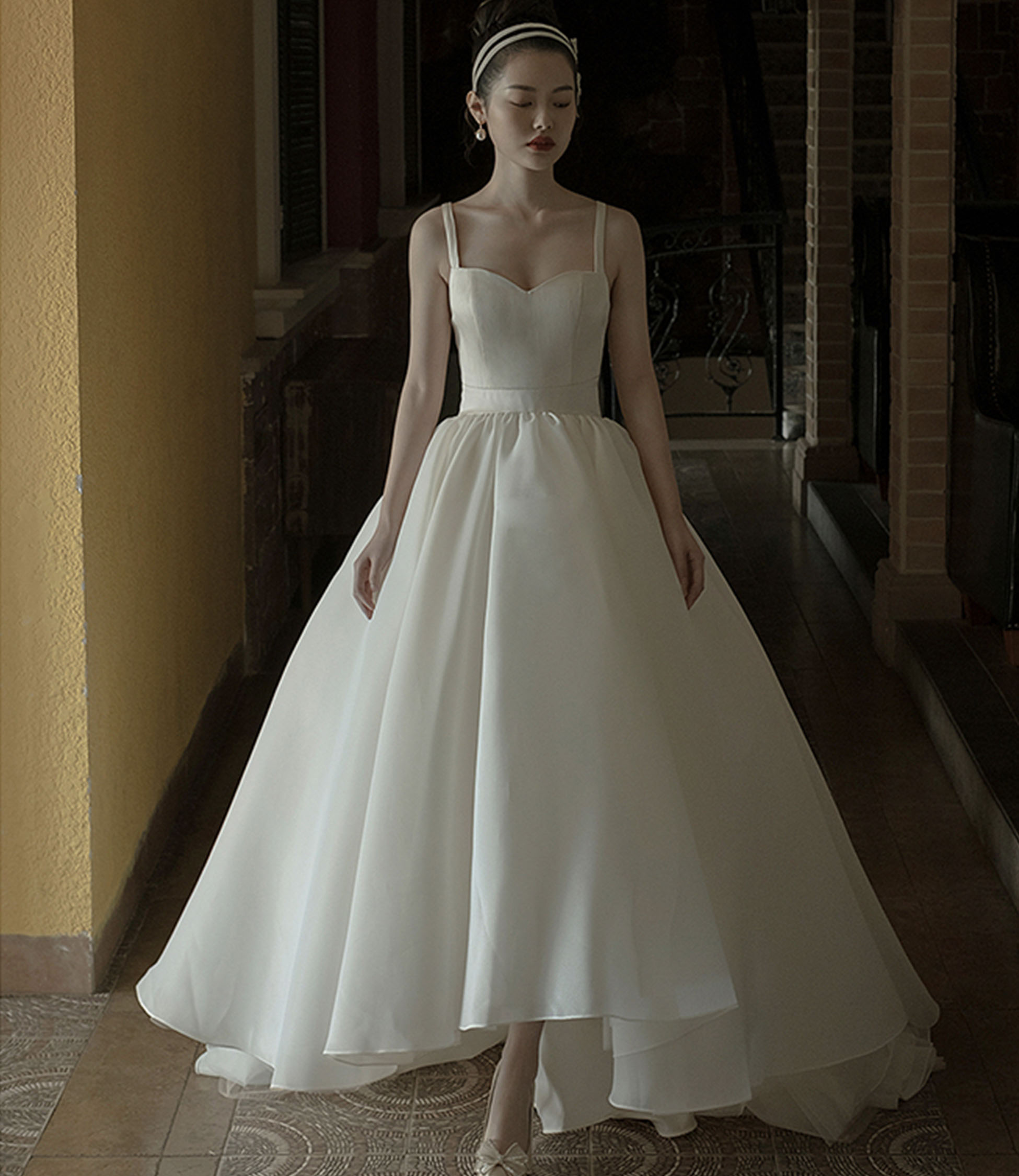 Champange tulle long prom dress A-line evening dress