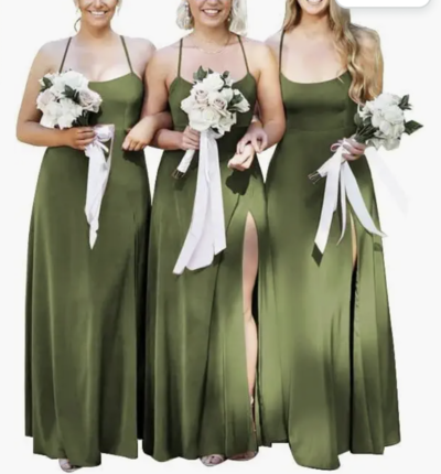 Olive Green Straps Bridesmaid Dresses for Wedding BD09