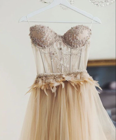 Sweetheart Prom Dresses Floor Length with Appliques Flowers