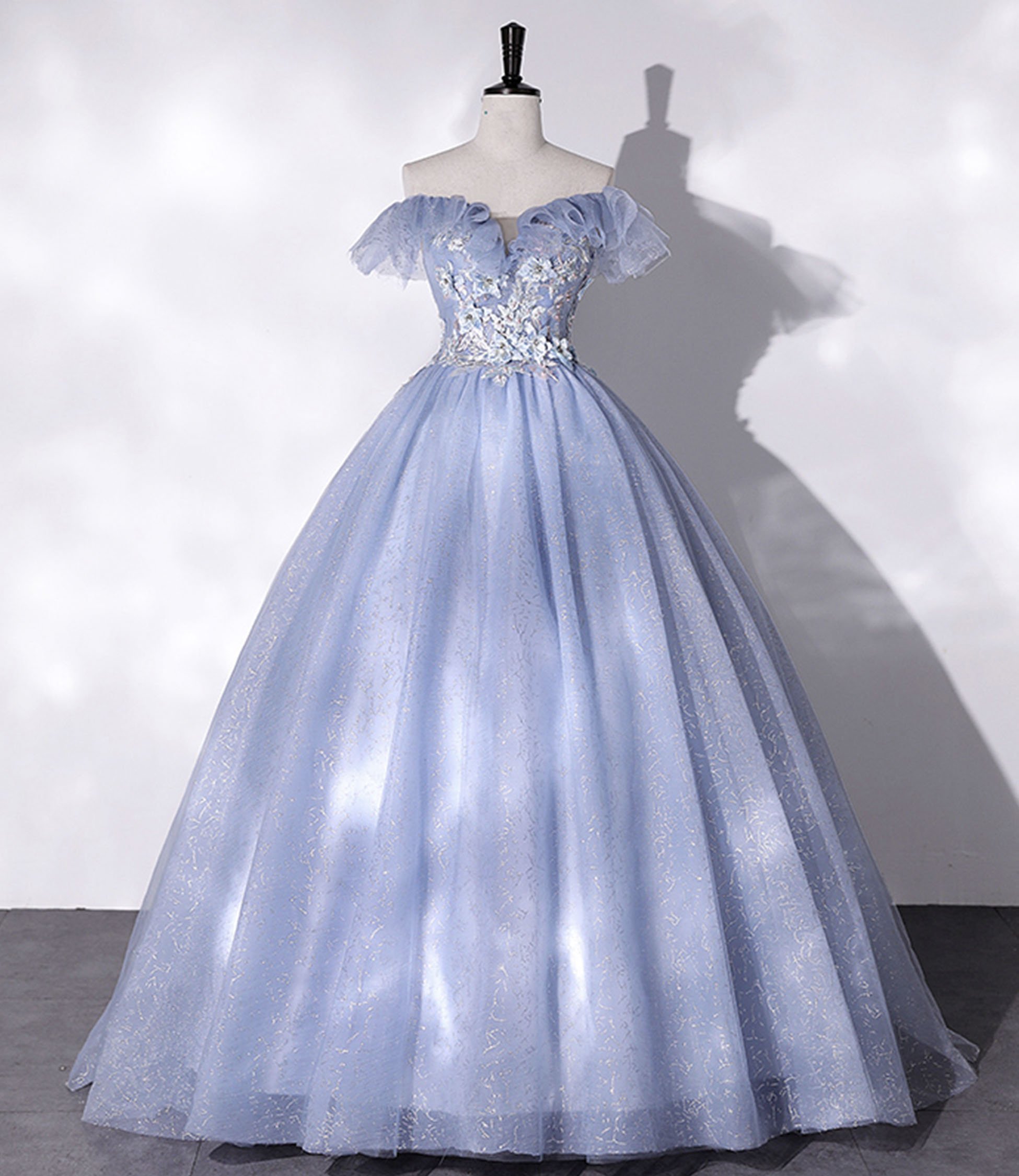 Blue tulle lace long ball gown dress formal dress