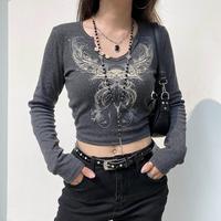 Crystal Rhinestone Butterfly Print Long Sleeve T-shirt - Thumbnail 1