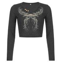 Crystal Rhinestone Butterfly Print Long Sleeve T-shirt - Thumbnail 4