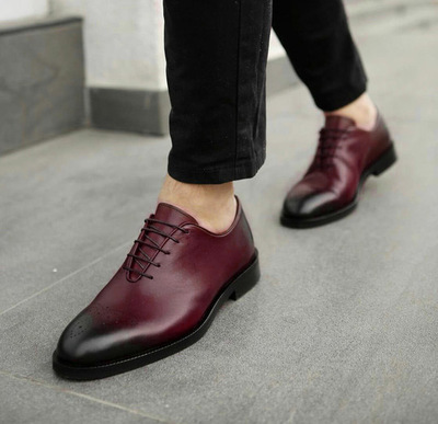 Handmade Whole Cut Burgundy Leather Shoes, Men's Lace Up Dress Shoes