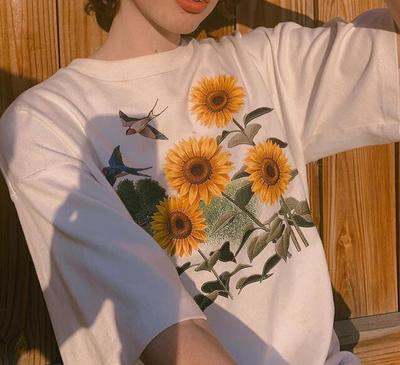 Sun Flower Bird Printed Tee