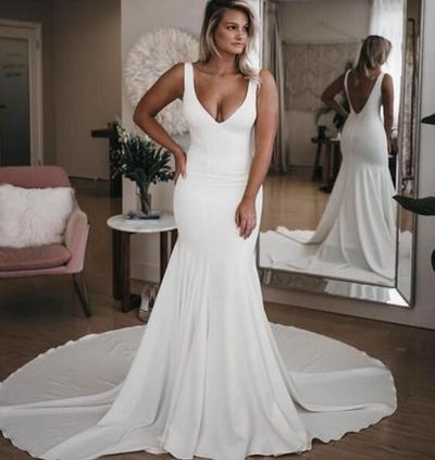 Simple Mermaid V-neck Stain Wedding Dresses