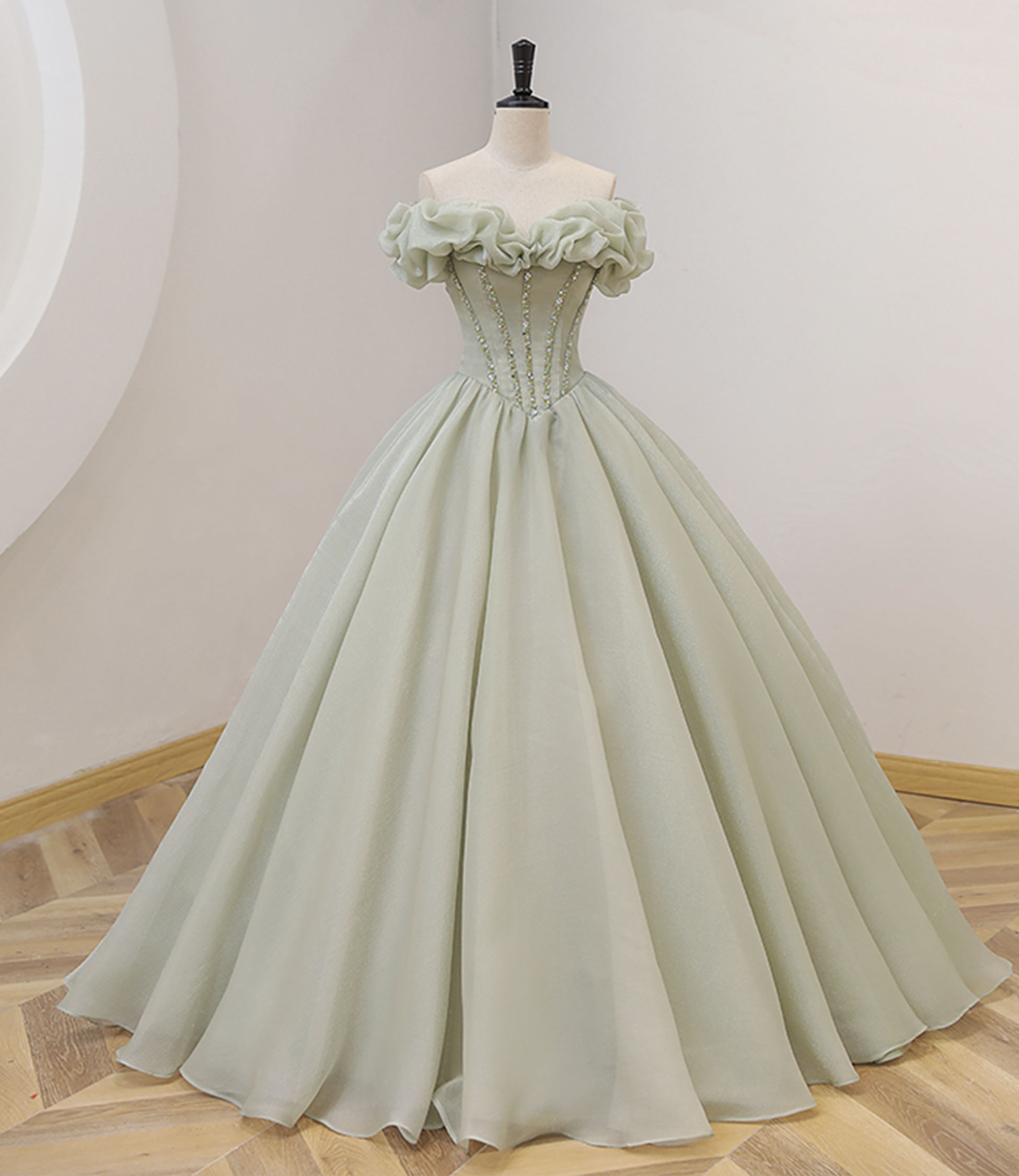 Green tulle long ball gown dress formal dress