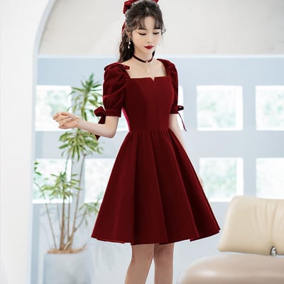 Burgundy velvet short prom dress homecoming dress - Thumbnail 1