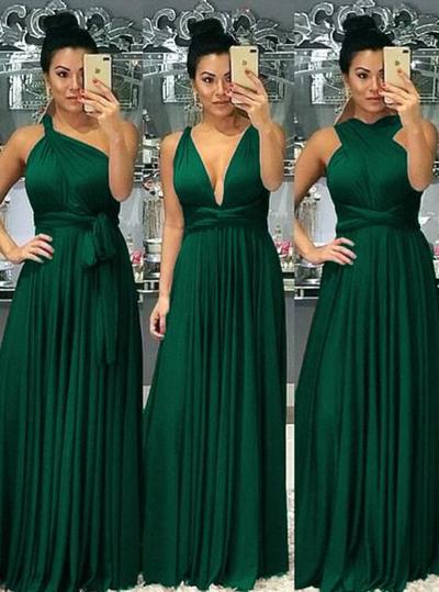 A Line Emerald Green Convertible Formal Dress
