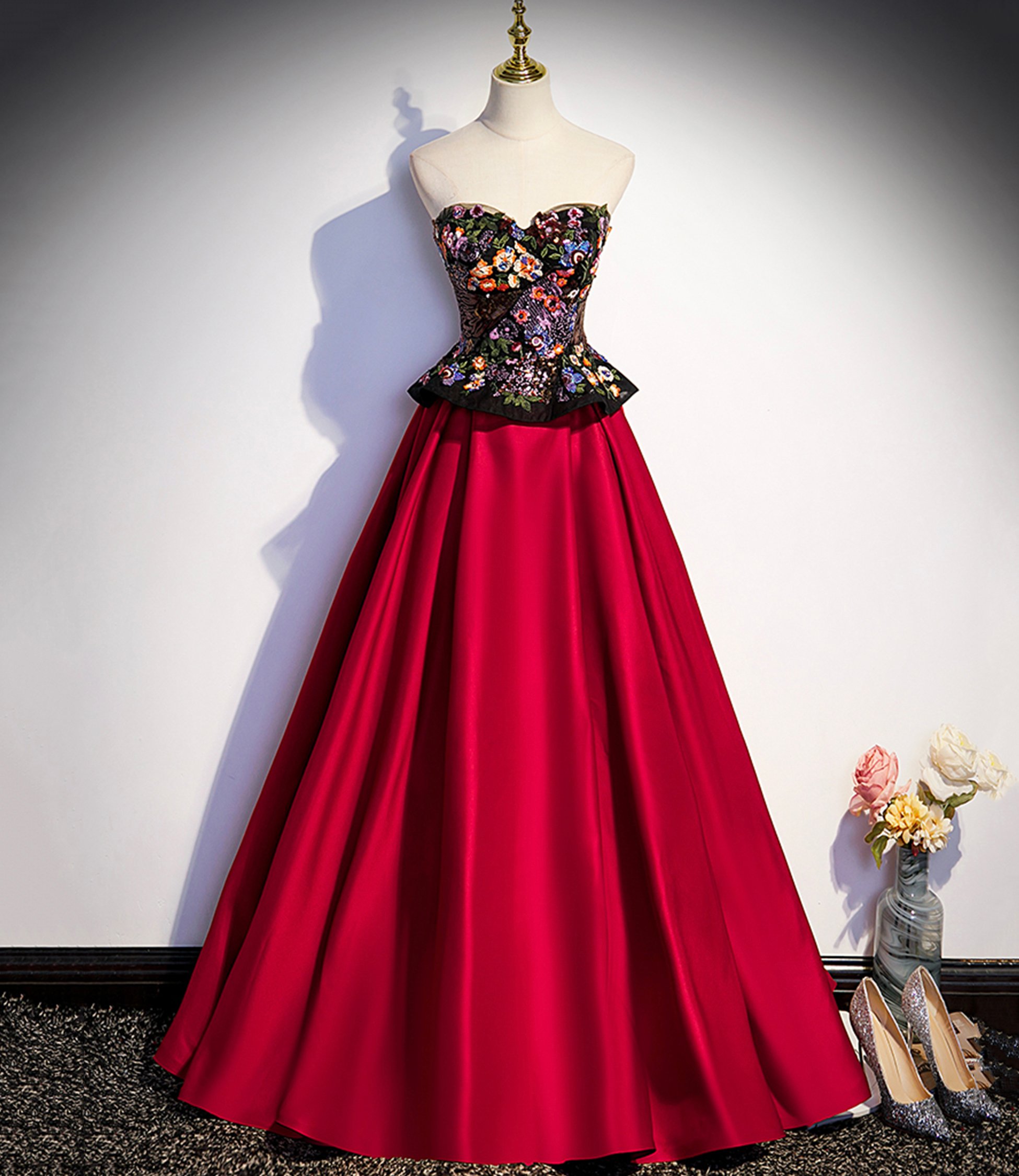 Burgundy Strapless Long Prom Dress Evening Dress