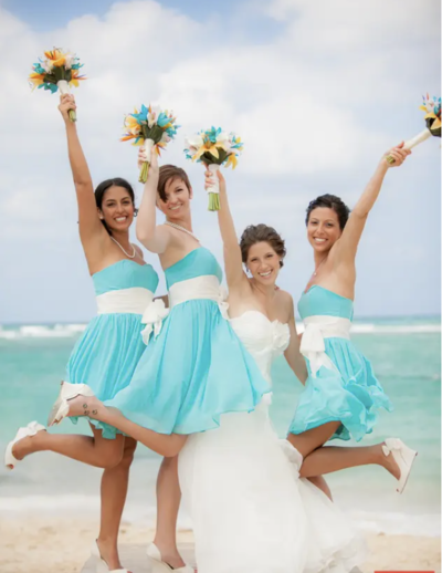 Beach Short Bridesmaid Dresses with Sash