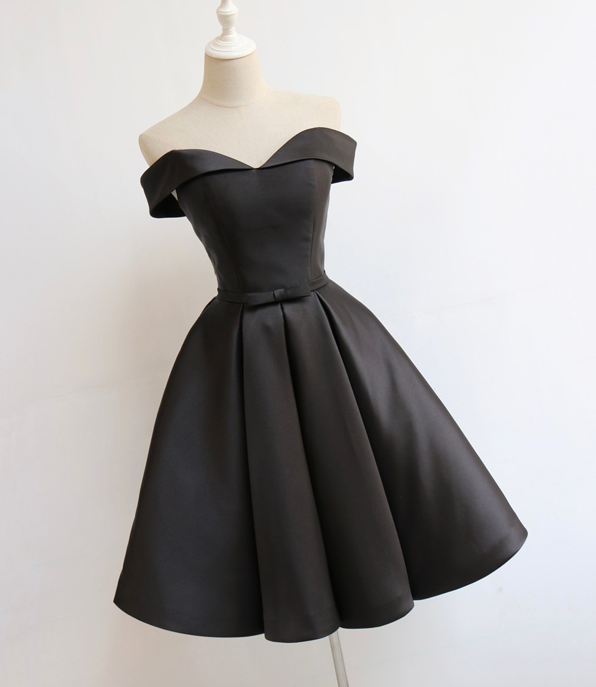 Black satin short prom dress homecoming dress