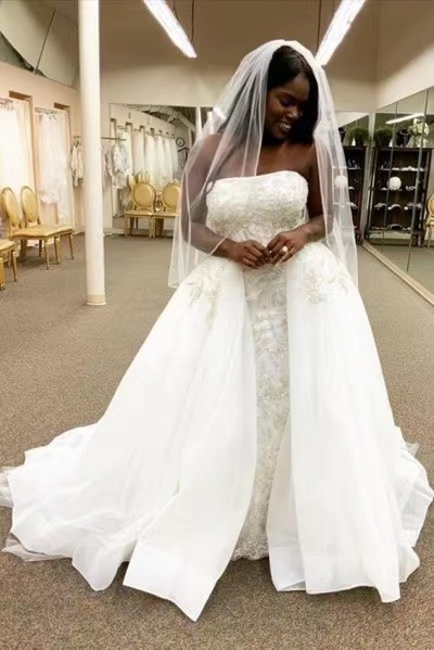 Strapless Wedding Dresses Bridal Gown with Beading Appliques