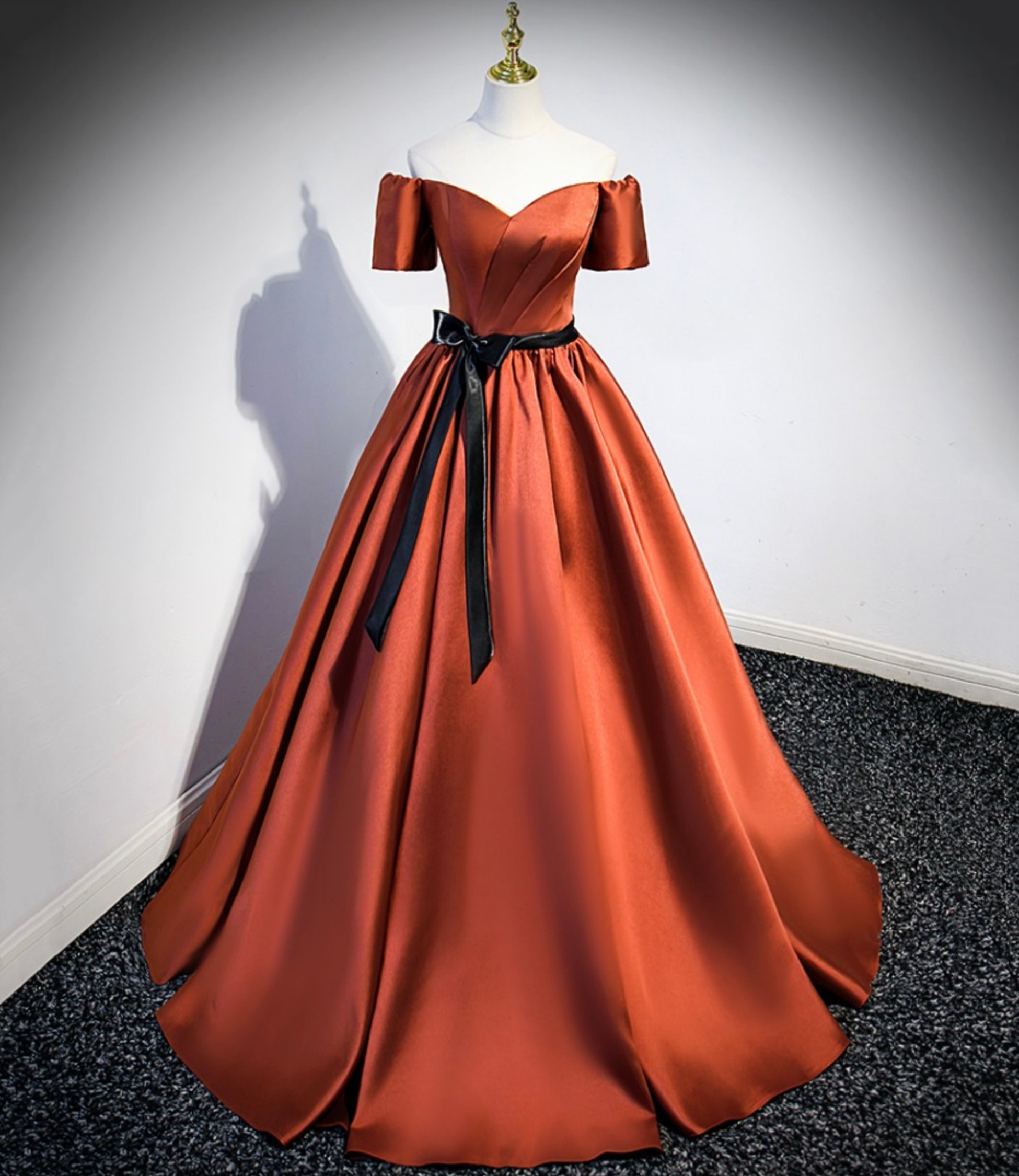 Elegant satin long A-line prom dress evening dress