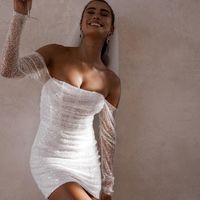 Sparkly Sequins Bodycon Long Sleeves Short Wedding Dresses - Thumbnail 1