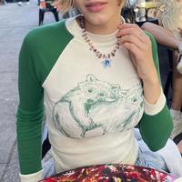 Bear Printed Color Block T-shirt - Thumbnail 2