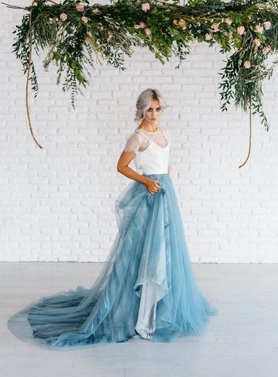 Mermaid Beach Boho Ball Gown Blue Wedding Dresses