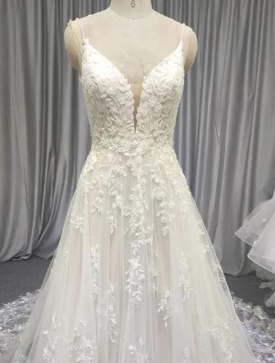 Spaghetti Straps Mermaid Ivory Long Lace Wedding Dresses